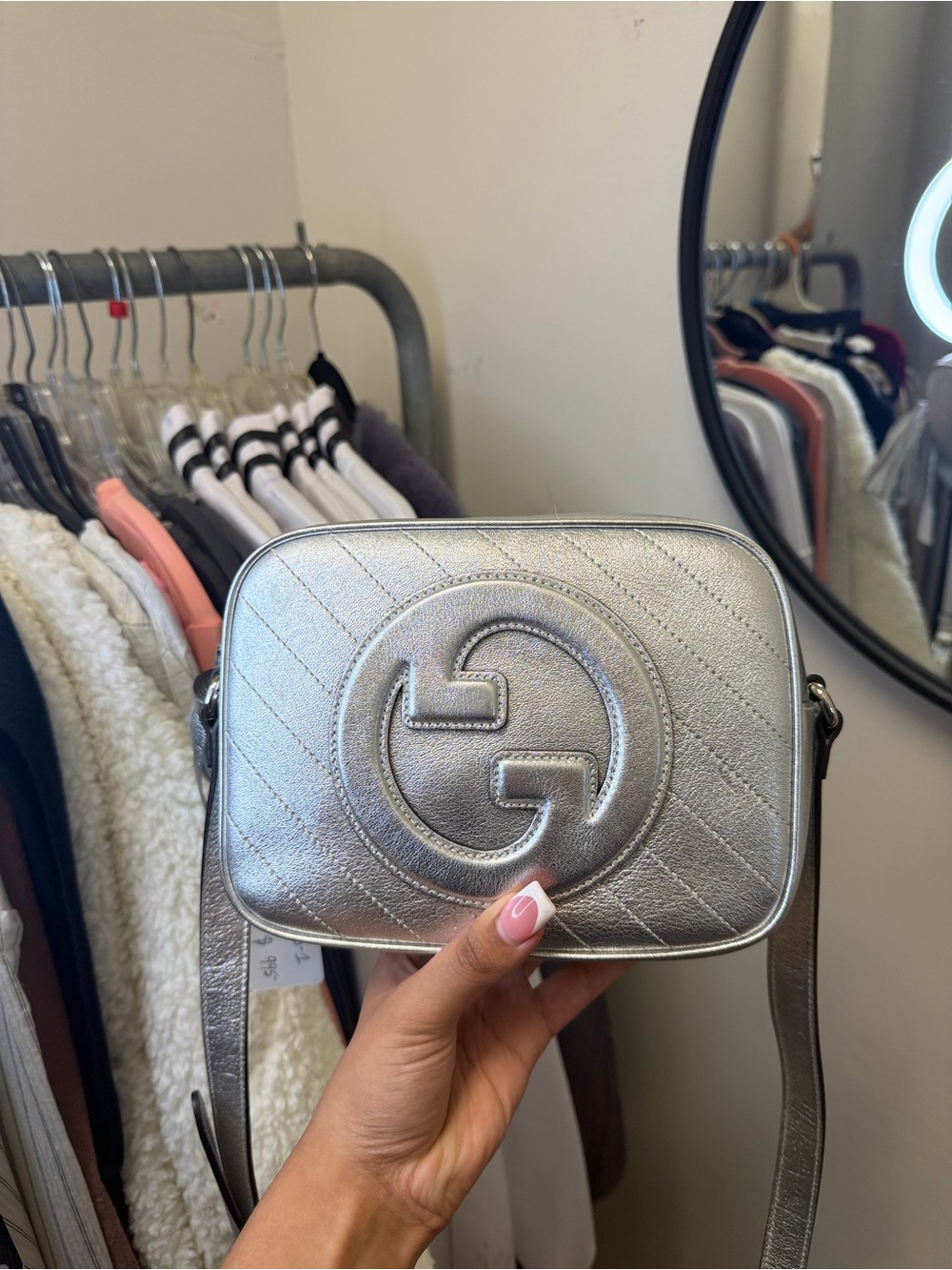 Gucci Silver Metallic GG Marmont Crossbody Camera Bag